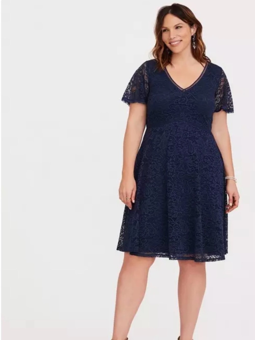 Torrid Navy Lace V-Neck Mini Short Sleeve Dress Size 18